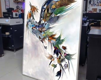 Salvador Dali Book to Birds, Birds in Flight Art, Colorful Bird Flock Painting,Nature-Inspired Wall Decor, Bird Art Canvas,Wildlife Wall Art