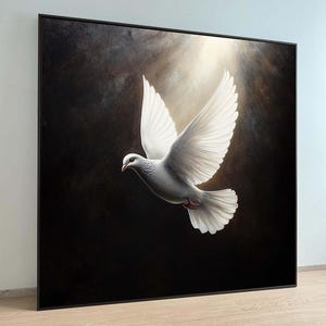 Peaceful White Dove Canvas, Symbol of Peace Art Print, Spiritual Wall Decor, Dove Wall Art for Home,Spiritual Wall Decor,Divine Light Canvas