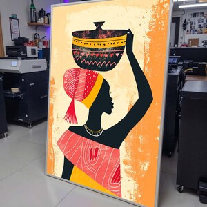 African Woman Silhouette Canvas, Colorful Tribal Wall Art, Traditional Culture Decor, Bold Afrocentric Art, Ready to Hang Canvas