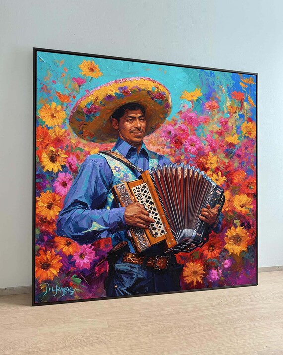 Colorful Mexican Accordion Player Art - Vibrant Musician Painting