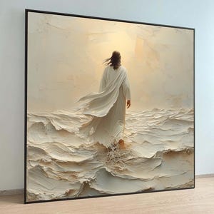 Arte su tela Viaggio divino, Gesù che cammina nella luce, decorazione murale della fede cristiana, opera d'arte della serenità spirituale, pronta da appendere, grande arte murale