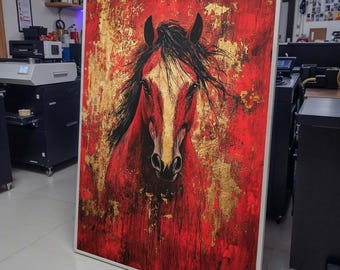 Fiery Red Horse Canvas, Majestic Horse Wall Art, Bold Equine Decor, Animal Canvas Art, Gold Accents, Horse Decor,Horse Art,Ready to Hang