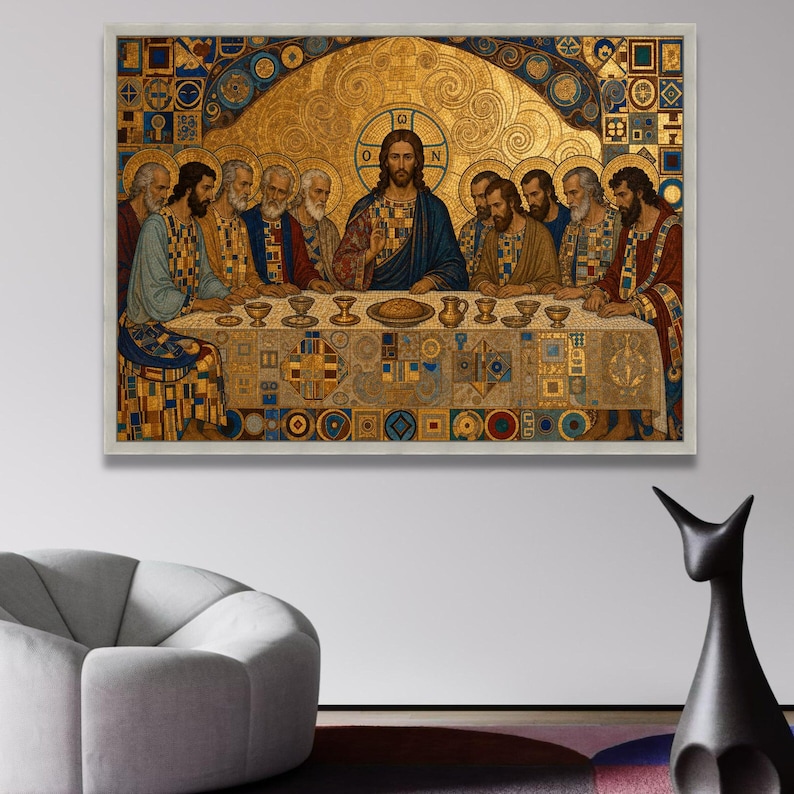 The Last Supper Mosaic Style Canvas, Religious Christian Wall Art