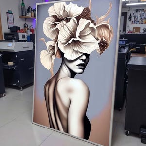 Floral Woman Canvas,Elegant Flower Portrait,Surreal Woman with Flowers,Botanical Wall Decor,Elegant Feminine Canvas,Unique Floral Art Gift