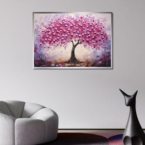 Blooming Cherry Blossom Canvas Art, Pink Tree Wall Decor, Abstract Nature Painting, Spring Blossom Artwork, Tranquil Tree Canvas