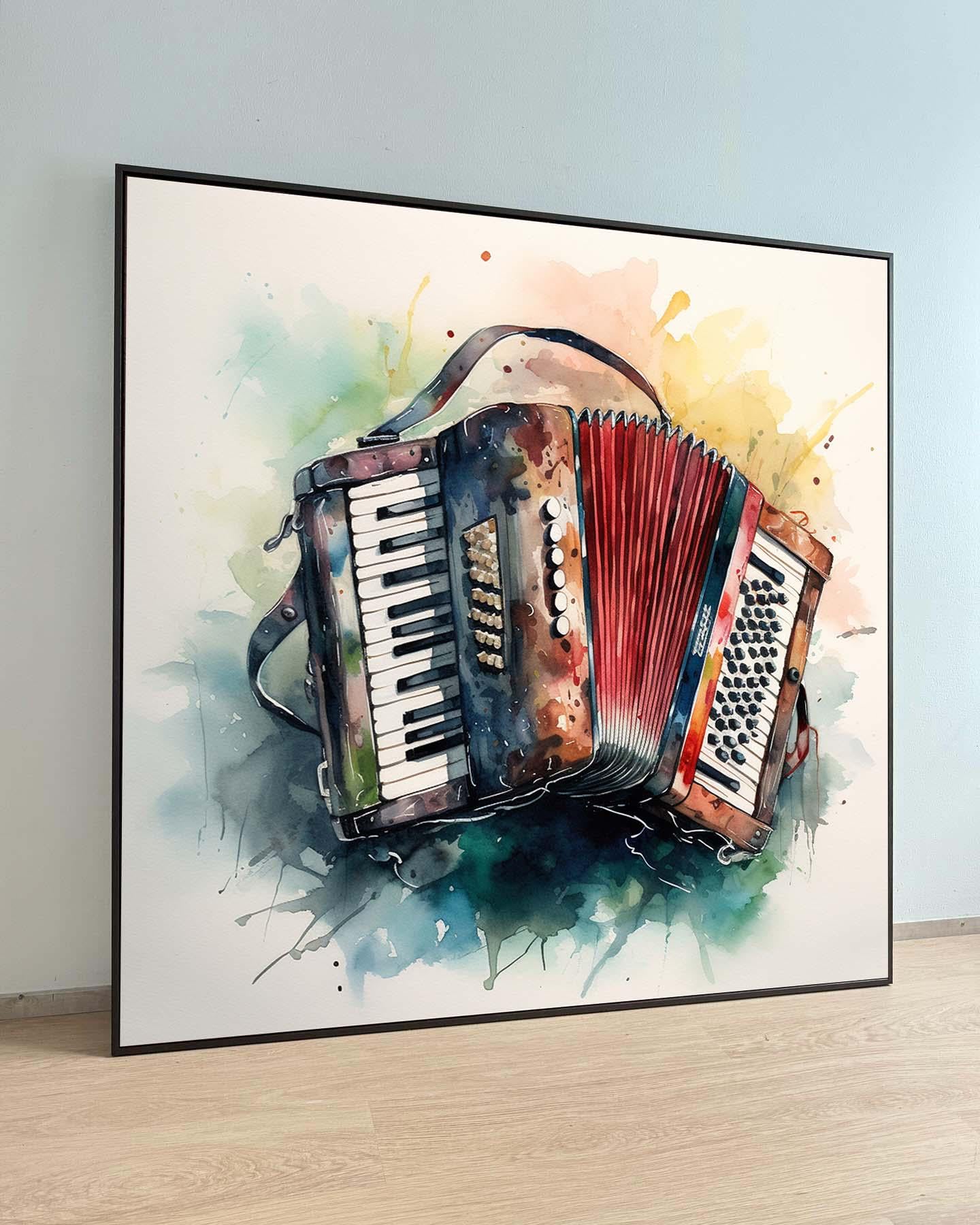 Colorful Vintage Accordion Painting - Bold Music Room Decor