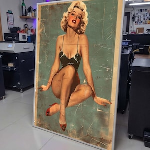 Vintage Pin-Up Girl Art, Retro Glamour Canvas, Classic Sexy Pin-Up Print, 1950s Pin-Up Wall Decor, Ready to Hang