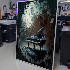 Abstract Grand Piano Canvas Art, Musical Surrealism Wall Decor, Dark and Moody Piano Painting,Artistic Music Room Print,Instrument Art
