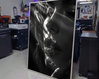 Sensual Smoke Portrait, Black and White Canvas, Abstract Face Art, Mystical Smoke Wall Decor, Modern wall decoration, canvas print, wall art