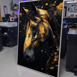 Gold Horse Canvas Print, Large Canvas Art, Horse Decor Painting, Animal Horse Wall Art,Large Wall Art Living Room Art,Framed Ready to Hang