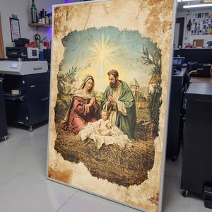 Nativity Scene Canvas, Vintage Holy Family Art, Antique Religious Wall Decor, Christmas Wall Art, Ready to Hang, Ready to Hang