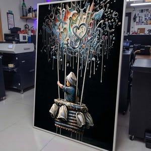 Banksy heteluchtballongraffiti, kleurrijke straatkunst, stedelijke kunstdoek, klaar om op te hangen, beroemde kunst, kinderstedelijke straatkunst, zeldzaam werk, muurcanvas