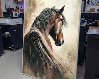 Majestic Horse Portrait Canvas, Elegant Equine Art, Rustic Animal Wall Decor, Stunning Horse Artwork, Ready to Hang