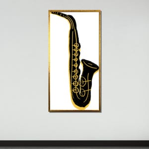 Minimalist Saxophone Illustration - Black and Gold Jazz Decor, Modern Music Art Print for Saxophone Lovers, Music Art Decor