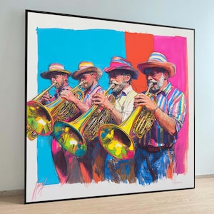 Vibrant Trumpet Players Painting - Colorful Jazz Wall Art,Bold Music Decor,Perfect Gift for Music Enthusiasts,Music Lovers, Music Canvas Art