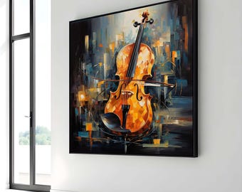 Abstract Violin Canvas Art, Musical Instrument Painting, Violin Decor,Vibrant Music Art Print, Artistic Violin Canvas, Music Room Wall Decor