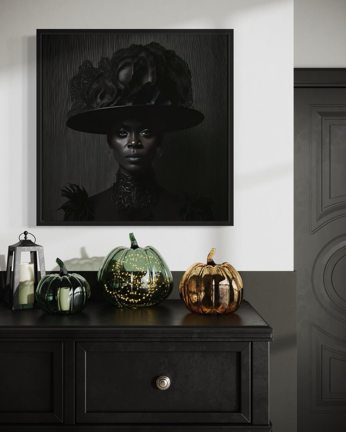 Elegant Black Hat Portrait Art - Chic Minimalist Wall Decor ...