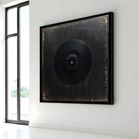 Vintage Vinyl Record Art, Retro Music Canvas, Classic Record Wall Decor, Black and Gold Vinyl Print, Ready to Hang,Music  Wall Decor