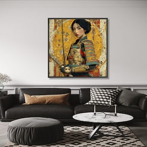 Elegant Female Samurai Canvas Wall Art, Asian Warrior Portrait, Traditional Armor Painting, wall decoration, canvas print, wall art image 5