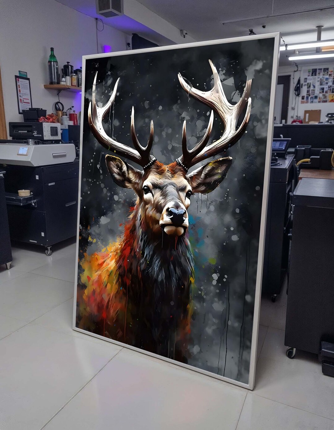 Majestic Stag Canvas, Vibrant Wildlife Art, Abstract Deer Portrait ...