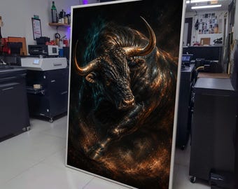 Powerful Running Bull Canvas Wall Art, Fierce Animal Canvas, Dynamic Wildlife Wall Decor, Rustic wall decoration, canvas print, wall art