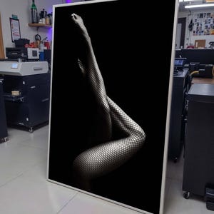 Fishnet Legs Art Print, Sensual Black and White Wall Art, Elegant Female Silhouette, Minimalist Decor,Sexy Canvas, Bedroom Wall Art