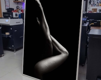 Impresión artística de piernas de red, arte de pared sensual en blanco y negro, silueta femenina elegante, decoración minimalista, lienzo sexy, arte de pared para dormitorio