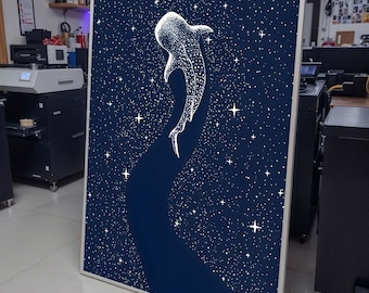 Celestial Whale Shark Art Print, Starry Ocean Night Wall Art,Dreamy Cosmic Sea Creature, Galaxy-Inspired Marine Decor, Starry Animal Artwork