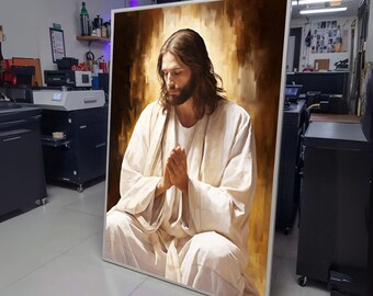 Prayerful Jesus Portrait Canvas, Christian Religious Wall Art, Spiritual Home Decor, Inspirational wall decoration, canvas print, wall art