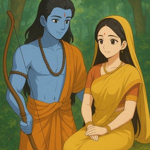Anime Style Rama and Sita Art | Hindu History Wall Art | Ramayana Inspired Print | Indian Spiritual Home Decor | Rama Sita Illustration