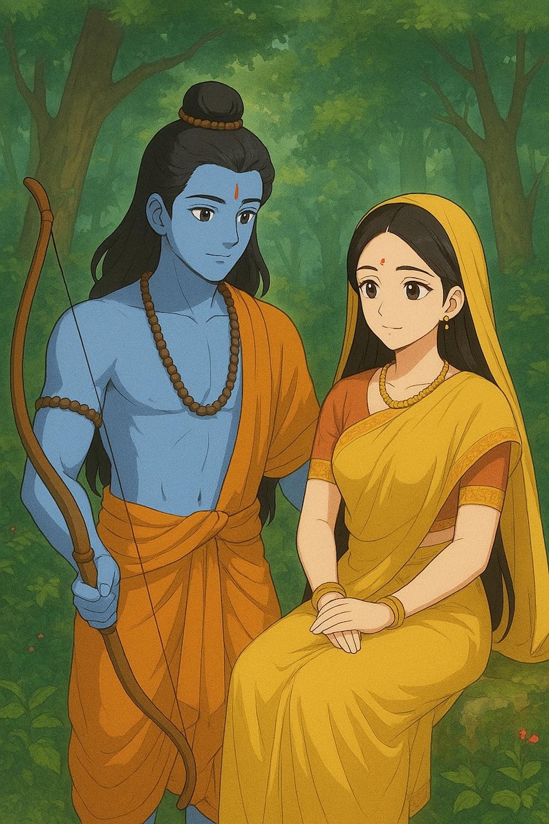 Anime Rama and Sita Art Print: Ramayana Hindu Home Decor (digital ...