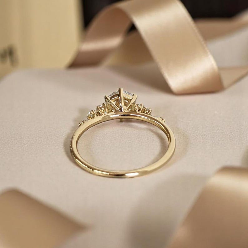 High Setting Rings Round Solid 10K 14K 18K Gold Lab Grown Diamond Ring Engagement Dainty Round ...