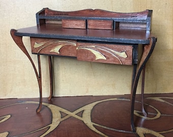 Art Nouveau miniature  1/12 scale mahogany desk