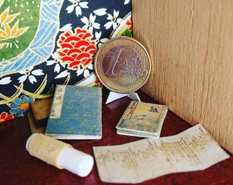 Juego de 7 libros antiguos de casas de muñecas japonesas en miniatura