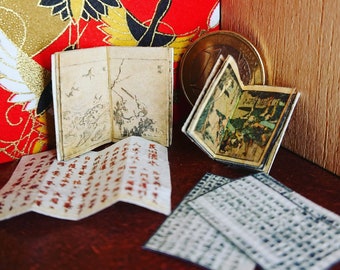 Conjunto de libros antiguos de casa de muñecas japonesa en miniatura 1. Escala 1/12