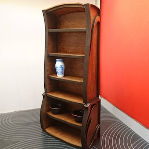 Art Nouveau mahoniehouten boekenkast, woonkamermeubels in schaal 1/12 voor poppenhuizen en kamerdozen