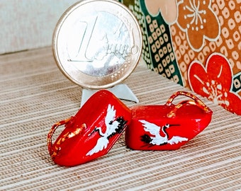 Pair of miniature dollhouse geisha shoes, pokkuri shoes.