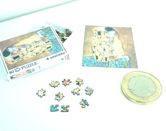 Dollhouse miniature real puzzle. It works. 80 pieces. The Kiss - Gustav Klimt