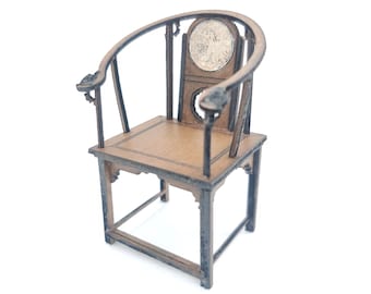 Miniature Chinese furniture, engraved mahogany chair. Miniature 1/12 scale for dollhouses
