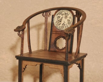 Chinese furniture, engraved mahogany chair. Miniature 1/12 scale for dollhouses