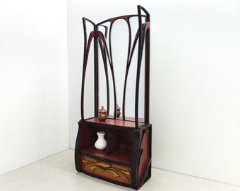 Miniature Art Nouveau mahogany vanity, 1/12 miniature for dollhouses