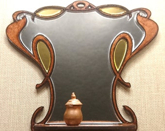 Miniature Art Nouveau mirror with shelf, 1/12 miniature for dollhouses