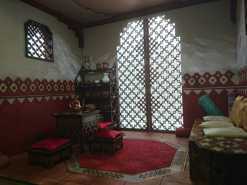 DIY kit, Moroccan furniture, low sofa with engraved motifs. Miniature 1/12 scale for dollhouses image 8