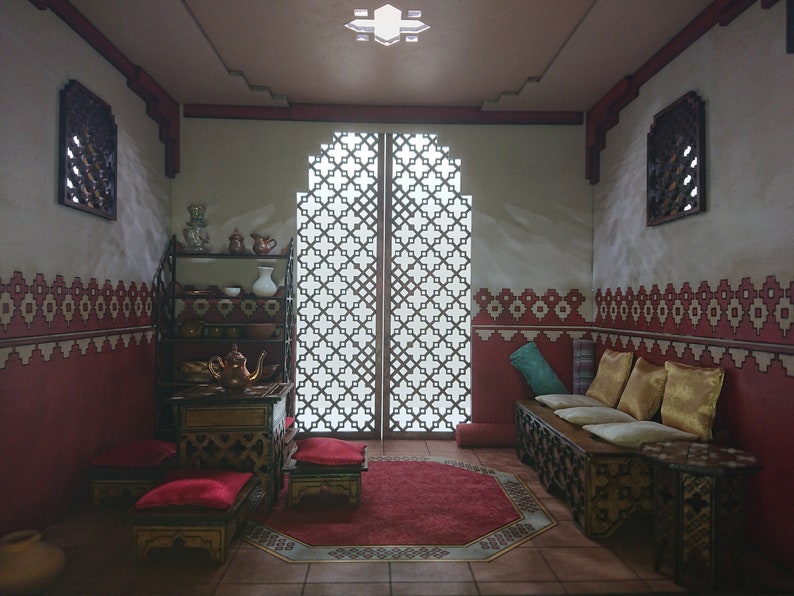 DIY kit, Moroccan furniture, low sofa with engraved motifs. Miniature 1/12 scale for dollhouses image 7