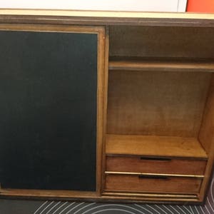 IKEA inspired miniature dark wood modern wardrobe with chalkboard surface, 1/12 scale for dollhouses image 3