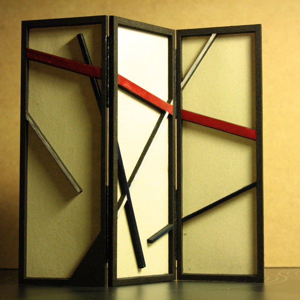 Modern miniature dollhouse folding screen - Mondrianized