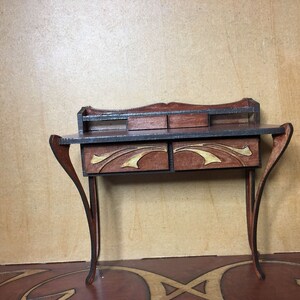 Art Nouveau miniature 1/12 scale mahogany desk image 2