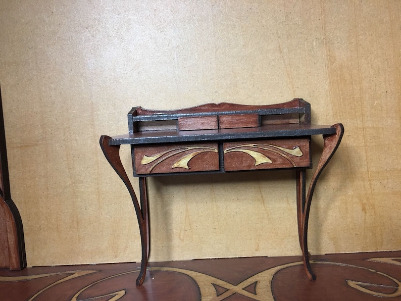 Art Nouveau miniature 1/12 scale mahogany desk image 2