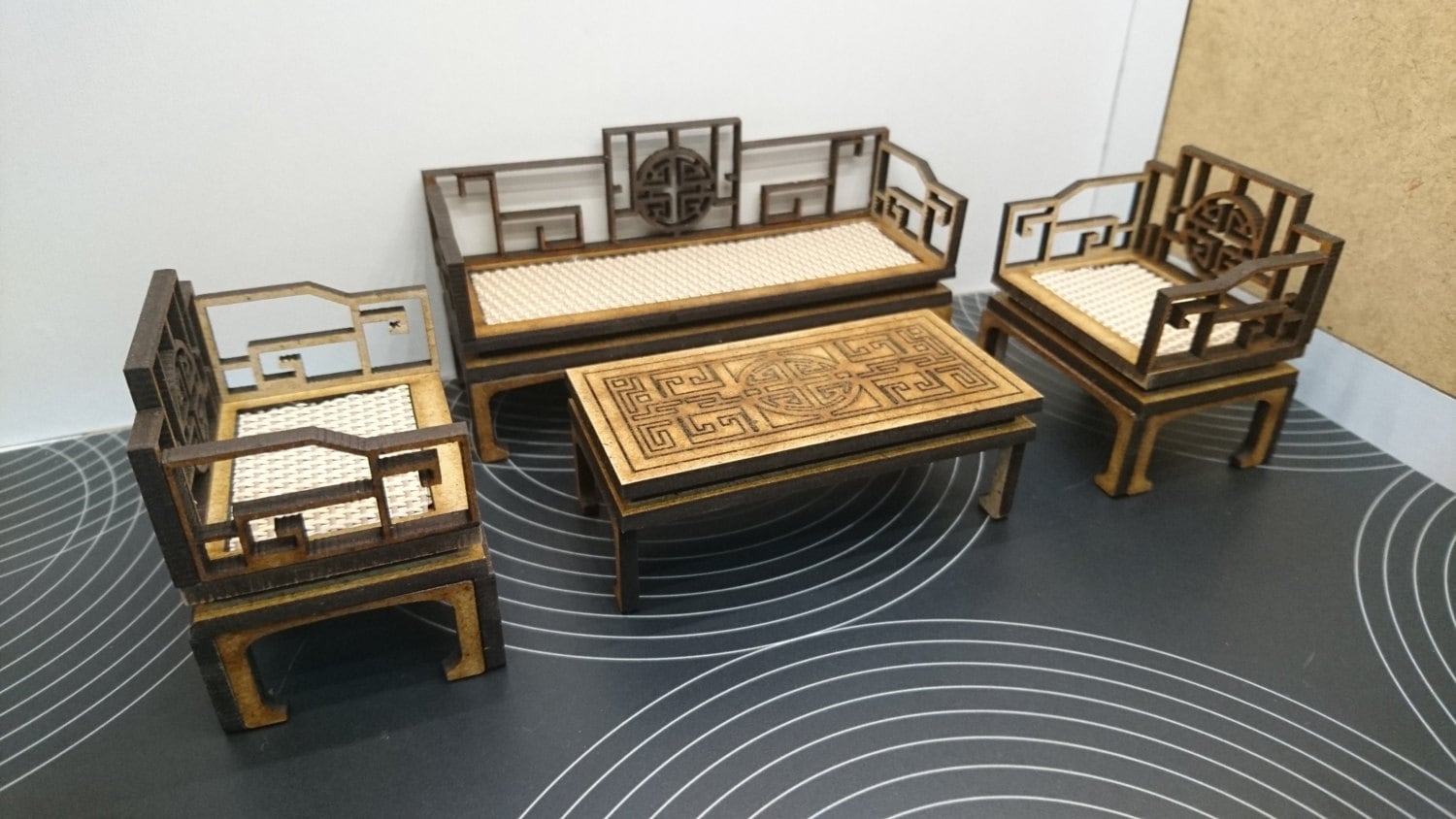 Chinese Furniture, Living Room Set With 2 Armchairs, 1 Sofa