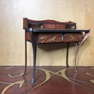 Art Nouveau miniature 1/12 scale mahogany desk image 3